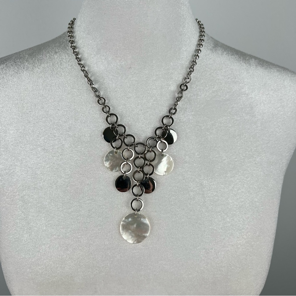Lia Sophia Silver Tone Linked Circle Faux Mother of Pearl Necklace